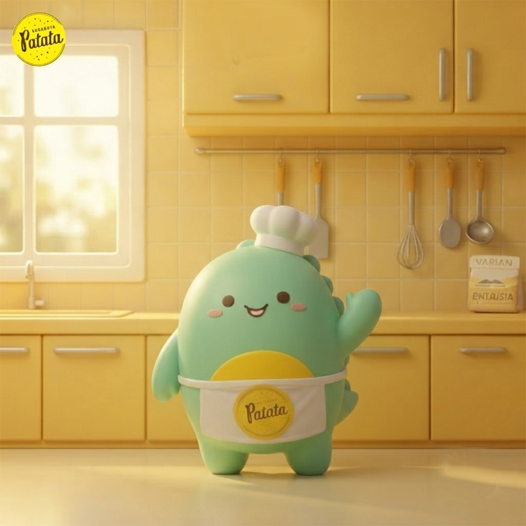 Chef Oyo, maskot hijau memegang rolling pin